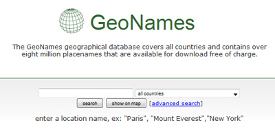 geoNames screenshot