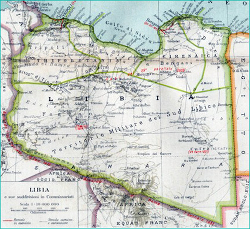 libya map under Italian occupation in 1934