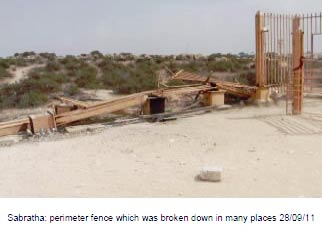 damage to the fence around Sabratha archaeological site