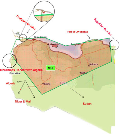 Map of the no-fly zone over Libya.