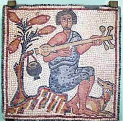 ancient mosaic musical instrument from the museum of Qasr Libya