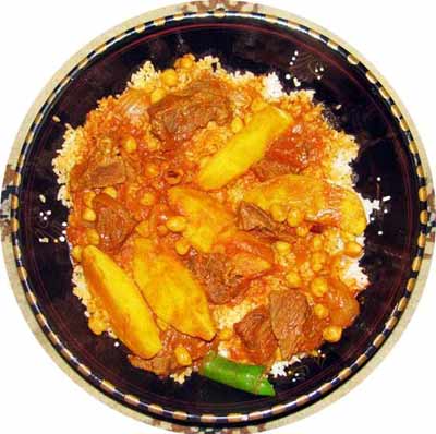 steamed rice with meat and potato sauce