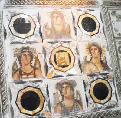 Roman mosaic scene of the four seasons from Assaraya Alhamra museum in tripoli