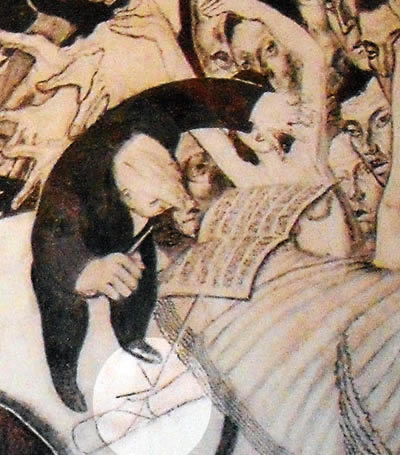 a section  from The Bardia Mural Drawing, showing a conductor conducting a ballet dance
