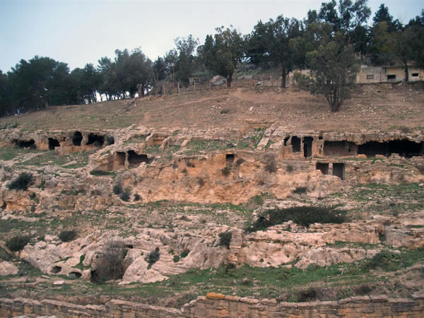 a view of the caves dug in the mountain