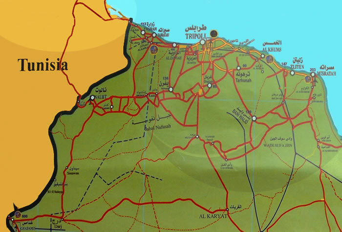 Tripolitania Nafousa Mountain Ghadames road map