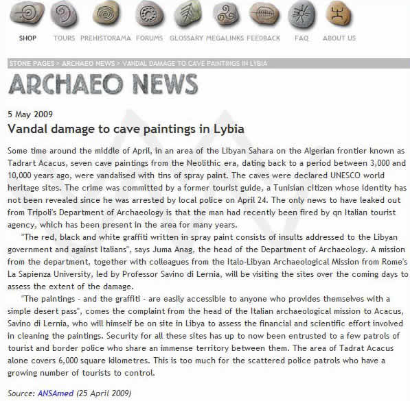 Archaeo News screen shot of the news of vandalism