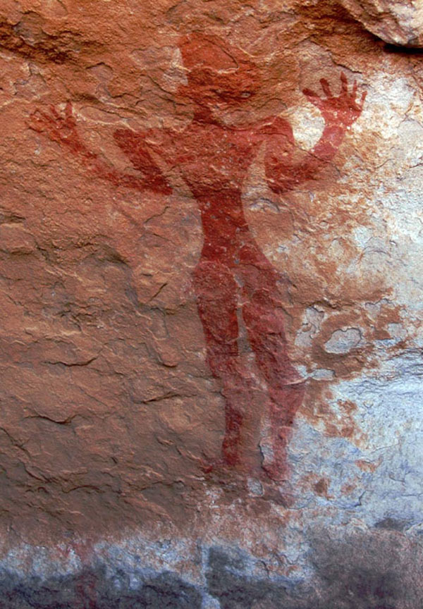 A mythical cave figure, painted in red ochre, from Wadi Tashwinat, Acacus