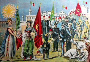 Chromolithograph of the Italo-Turkish War peace treaty over Libya