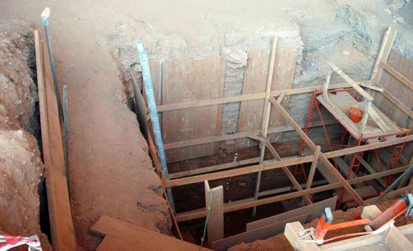 excavation scaffolding inside the shaft inside the cave