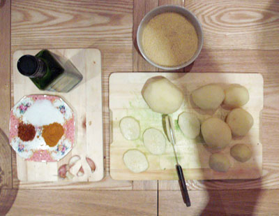 how to cut the potatoes redy for stuffing with the herbs