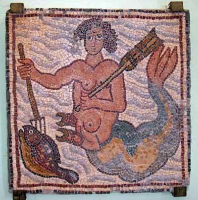 A merman spearing a fish with his trident