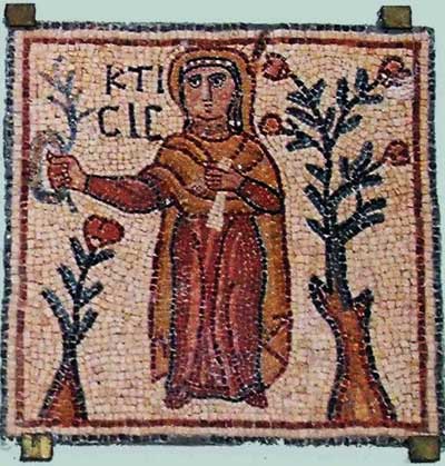 Ktisis mosaic from qasr libya museum