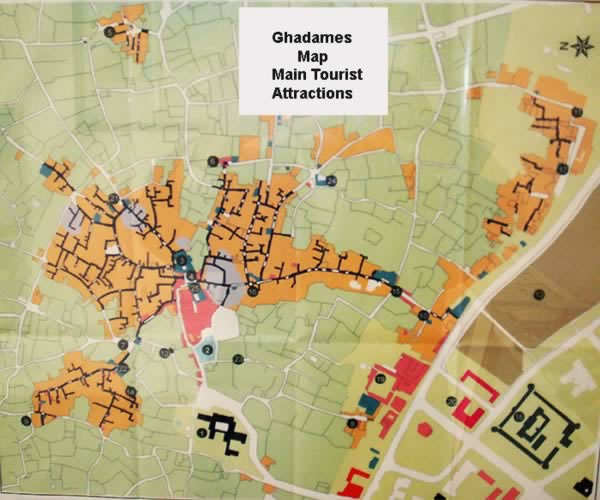 map of sites of interest in Ghadames city, Libya.