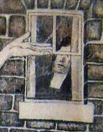 a section  from The Bardia Mural Drawing showing a woman behind a closed window, probably John's mother.