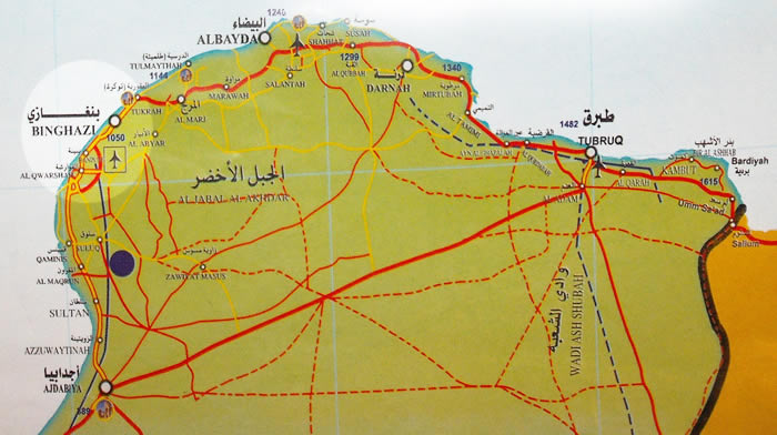 map of Benghazi and the surrounding areas