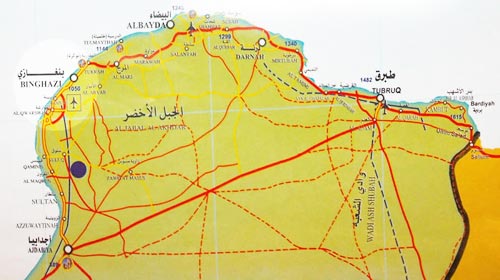 map of Benghazi and the surrounding areas