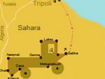 a map showing a travel route from Sabha to Acacus