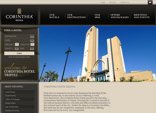 screenshot of corinthia website