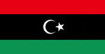 the flag of the kingdom of Libya: red on top, black in the middle, green at the bottom, white white star and crescent in the middle