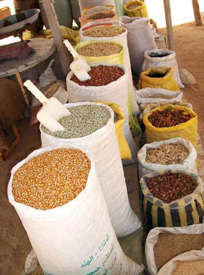 beans, nuts and seeds, in sacks