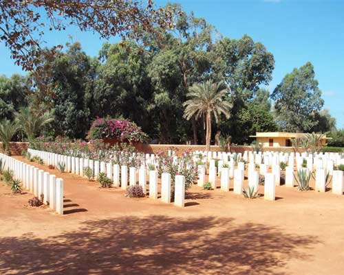 graves with trees and flowers from Benghazi war cemetery