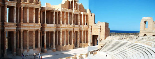 a view of Sabratha's three-floor theater