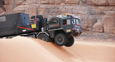 a lorry stuck in desert sand