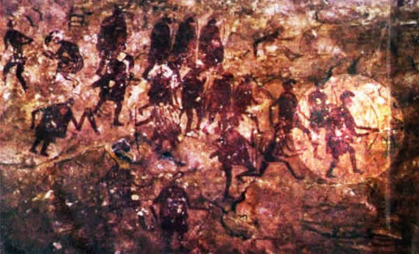 a fighting scene with people holding bows and arrows