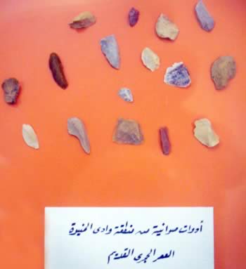 Stome implements and flints from the Stone Age.